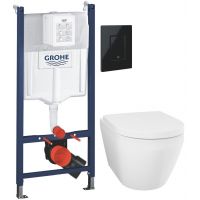 Zestaw Grohe Solido stelaż podtynkowy WC z przyciskiem czarny połysk i miską WC Euro Ceramic z deską wolnoopadającą biały połysk (38971000, 38966KV0, 102510SH00)