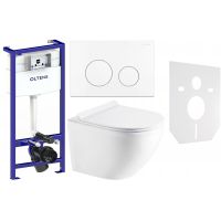 Zestaw Hagser Beno miska WC wisząca z deską wolnoopadającą i stelażem podytnkowym Oltens z uszczelką i przyciskiem spłukującym biały (HGR14000042, HGR11000045, 50001000, 57102000, 49301000)