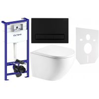 Zestaw Hagser Beno miska WC wisząca z deską wolnoopadającą i stelażem podytnkowym Oltens z uszczelką i przyciskiem spłukującym czarny mat (HGR14000042, HGR20000045, 50001000, 57103300, 49301000)