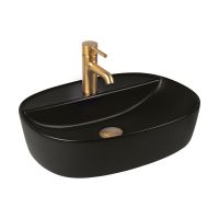 Oltens Hamnes Thin umywalka 51x39 cm nablatowa owalna z powłoką SmartClean czarny mat 41813300