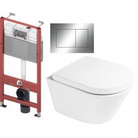 Zestaw Oltens Jog miska WC wisząca z deską wolnoopadającą i stelaż podtynkowy Tece Base z przyciskiem Now biały/chrom błyszczący (9400407, 42501000, 45101000, 9240401)