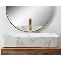 Rea Denis umywalka 61x35 cm nablatowa prostokątna biały/szary połysk REA-U5896