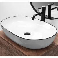 Rea Cleo umywalka 60,5x41 cm owalna nablatowa biała-czarna REA-U6210