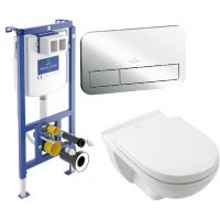 Zestaw Villeroy & Boch ViConnect stelaż podtynkowy miska WC wisząca z deską i przycisk chrom połysk (92242700, 5660H101, 92249061)