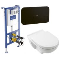 Zestaw Villeroy & Boch ViConnect stelaż podtynkowy miska WC wisząca z deską i przycisk czarny mat (92242700, 5660H101, 922490AN)