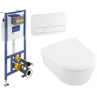 Zestaw Villeroy & Boch Avento miska WC z deską i stelaż z przyciskiem białym (92099600, 5656R001, 9M87S101, 92249068)