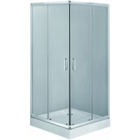 Zestaw Deante Funkia kabina prysznicowa 90 cm kwadratowa z brodzikiem Corner i syfonem chrom/szkło przezroczyste (KYC041K, KTC041B, NHC025C)