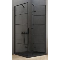 New Trendy New Soleo Black kabina prysznicowa 90 cm kwadratowa prawa czarny półmat/szkło z nadrukiem D-0290A/D-0121B