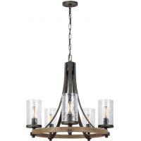 Quintiesse Angelo lampa wisząca 5x60 W ciemne żelazo/postarzane drewno dębowe QN-ANGELO5