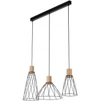 TK Lighting Modesto lampa wisząca 3x10 W czarna-drewno 10158
