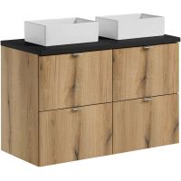 Zestaw Comad Nova Oak/Black szafka podumywalkowa 100 cm dąb z blatem czarnym i umywalki Gaja 35x22 cm SET-NOA B BLACK 100CM S UN GAJA SW