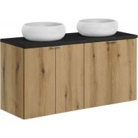 Zestaw Comad Nova Oak/Black szafki 60 cm i 60 cm z blatem meblowym 120 cm dąb/czarny i dwie umywalki Wiki 36x36 cm biały SET-NOA B BLACK 120CM D UN WIKI SW