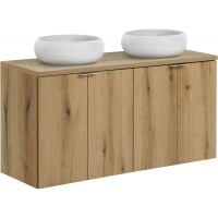 Zestaw Comad Nova Oak szafki 60 cm i 60 cm wiszące z blatem meblowym 120 cm i umywalki Wiki 36x36 cm białe SET-NOA B OAK 120CM D UN WIKI SW