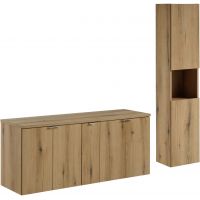 Zestaw Comad Nova Oak szafki 60 cm, 60 cm i 20 cm z blatem meblowym 140 cm i szafka boczna wysoka dąb SET-NOA B OAK 140CM D HC