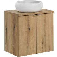 Zestaw Comad Nova Oak szafka z blatem 60 cm wisząca dąb i umywalka Wiki 36x36 cm biała SET-NOA B OAK 60CM D UN WIKI SW