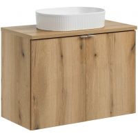 Zestaw Comad Nova Oak szafka z blatem 80 cm wisząca dąb i umywalka Beyond 48x32,5 cm biała SET-NOA B OAK 80CM D UN BEYOND 5 WH
