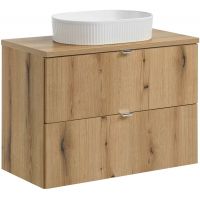 Zestaw Comad Nova Oak szafka z blatem 80 cm wisząca dąb i umywalka Beyond 48x32,5 cm SET-NOA B OAK 80CM S UN BEYOND 5 WH