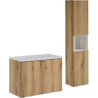 Zestaw Comad Nova Oak/White szafka z blatem 80 cm wisząca i szafka boczna wysoka z wkładem regału dąb/biały SET-NOA B WHITE 80CM D HC