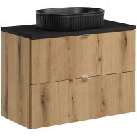 Zestaw Comad Nova Oak/Black szafka z blatem 80 cm dąb/czarny i umywalka Beyond 48x32,5 cm czarna SET-NOA B BLACK 80CM S UN BEYOND 5 BM