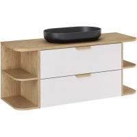 Zestaw Comad Aster White szafka 80 cm podumywalkowa wisząca z blatem 120 cm, dwoma regałami 20 cm otwartymi i umywalką biały/dąb SET-ASW B CREMONA 120CM UN RIVER