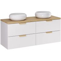 Zestaw Comad Aster White dwie szafki 60 cm podumywalkowe wiszące z blatem 120 cm i umywalkami biały/dąb SET-ASW B CREMONA 120CM UN WIKI