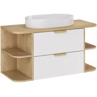 Zestaw Comad Aster White szafka 60 cm podumywalkowa wisząca z blatem 100 cm, dwoma regałami 20 cm otwartymi i umywalką biały/dąb SET-ASW B CREMONA 100CM LRSM UN BEYOND