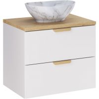 Zestaw Comad Aster White szafka 60 cm podumywalkowa wisząca z blatem 60 cm i umywalką biały/dąb SET-ASW B CREMONA 60CM UN PATI