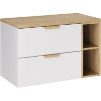 Zestaw Comad Aster White szafka 60 cm podumywalkowa wisząca z blatem 80 cm i regał 20 cm otwarty biały/dąb SET-ASW B CREMONA 80CM LR