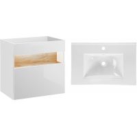 Zestaw Comad Bahama White szafka 60 cm podumywalkowa wisząca Biel Alpejska/Dąb Wotan z umywalką (BAHAMAWHITE820FSC, UMCFPLAVA60D)