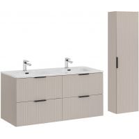 Comad Adel Cashmere zestaw mebli łazienkowych szafka 120 cm podumywalkowa wisząca z umywalką meblową i szafka wysoka 140 cm boczna kaszmir SET-ADC 120CM SKY HIGH CABINET