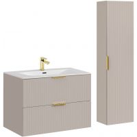 Zestaw Comad Adel Cashmere szafka 80 cm podumywalkowa wisząca z umywalką meblową Sky białą i szafka wysoka 140 cm boczna kaszmir SET-ADC 80CM SKY HIGH CABINET