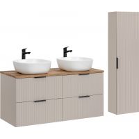 Comad Adel Cashmere zestaw mebli łazienkowych szafka 120 cm podumywalkowa wisząca z umywalkami i szafka wysoka 140 cm boczna kaszmir SET-ADC B WOTAN 120CM SMILE 40 HIGH CABINET