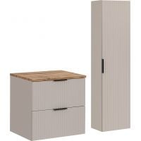 Zestaw Comad Adel Cashmere szafka 60 cm podumywalkowa wisząca i szafka wysoka 140 cm boczna kaszmir/dąb Wotan SET-ADC B WOTAN 60CM HC