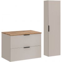 Zestaw Comad Adel Cashmere szafka 80 cm podumywalkowa wisząca i szafka wysoka 140 cm boczna kaszmir/dąb Wotan SET-ADC B 80CM WOTAN HC