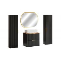 Zestaw Comad Adel Black szafka 60 cm z blatem i umywalką Magic 2 z dwiema szafkami bocznymi wysokimi i lustro czarny/dąb/biały SET-ADB B NAT WOTAN 60CM UN MAGIC HC