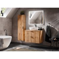 Zestaw Comad Adel Oak szafka 80x46 cm podumywalkowa wisząca dąb z blatem, umywalką, szafką boczną i lustrem SET -ADO B 80 CM SMILE 40 1