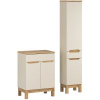 Comad Bali Cashmere zestaw meblowy 60 cm szafka stojąca z blatem i szafka wysoka boczna kaszmir/dąb SET-BAC B WOTAN 60CM HC