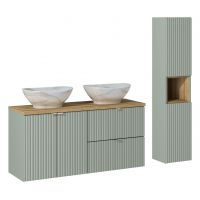 Comad Line Reed Green zestaw mebli łazienkowych szafka 120 cm podumywalkowa wisząca z umywalkami i szafka wysoka 140 cm zielona SET-LRG B OAK 120CM UN PATI HC