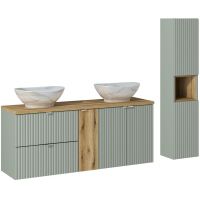 Comad Line Reed Green zestaw mebli łazienkowych szafka 140 cm podumywalkowa wisząca z umywalkami i szafka wysoka 140 cm SET-LRG B OAK 140CM UN PATI HC