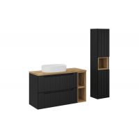 Zestaw Comad Nova Black/Oak szafki 80 cm i 20 cm z blatem naszafkowym 100 cm i umywalka Beyond 48x32,5 cm biała z szafką boczną wysoką i regałem czarny/dąb SET-NOB B OAK 100CM UN BEYOND WH HC LR