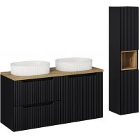 Zestaw 2 x Comad Nova Black szafka 60x39x57 cm podumywalkowa wisząca czarna z blatem, umywalką, szafką boczną i regałem SET-NOB B OAK 120CM UN BEYOND 5 WH HC