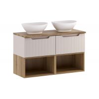 Zestaw Comad Nova Cashmere szafki 50 cm podumuywalkowe wiszące z umywalkami Lola blatem i regałem kaszmir SET-NOC B OAK 100CM 1S UN LOLA LR