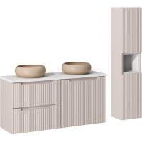 Comad Nova Cashmere zestaw mebli łazienkowych szafka 120 cm podumywalkowa wisząca z umywalkami i szafka wysoka 140 cm boczna kaszmir SET-NOC B WHITE 120CM D/S UN WIKI C HC