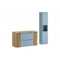 Zestaw Comad Nova Denim szafka 60 cm podumywalkowa wisząca z blatem szafką boczną wysoką i dwoma szafkami bocznymi dąb/denim  SET-NOD B NAT OAK 100CM S HC