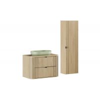 Zestaw Comad Ovalia Cremona szafka z blatem 80 cm wisząca dąb z umywalką nablatową River 55x35 cm oliwkowy mat i szafka boczna wysoka SET-OVC B CREMONA 80CM UN RIVER OG HC