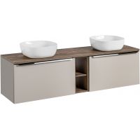 Zestaw Comad Santa Fe Taupe szafka 80x45,6x46 cm podumywalkowa wisząca beżowa z blatem, umywalkami i regałem SET-SFT B 180CM UN 6252