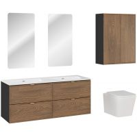 Comad Talia Casella umywalka Sky biała z szafką podumywalkową zestaw 120 cm dąb-czarny z dwoma lustrami, szafkami bocznymi półwysokimi i miską WC z deską wodlnoopadającą SET-TC 120CM UM SKY 1 2SP