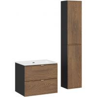 Zestaw Comad Talia Casella umywalka Sky biała z szafką podumywalkową 60 cm i dwie szafki półwysokie dąb-czarny SET-TC 60CM UM SKY 2SP