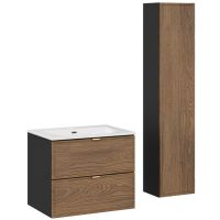 Zestaw Comad Talia Casella szafka podumywalkowa 60 cm z umywalką Sky białą i szafka boczna wysoka dąb-czarny SET-TC 60CM UM SKY HC