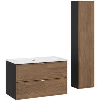 Zestaw Comad Talia Casella szafka podumywalkowa 80 cm z umywalką meblową Sky i szafka boczna wisząca dąb-czarny SET-TC 80CM UM SKY HC